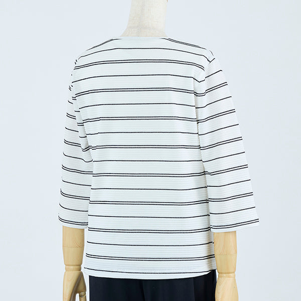 黄色ボーダーにドット ドットボーダーカットソー ｜50代60代70代のレディースファッションを